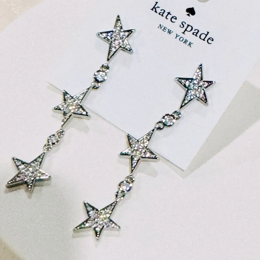 $128 KATE SPADE You’re A Star Linear Earrings NEW Silver Tone Cubic Zirconia